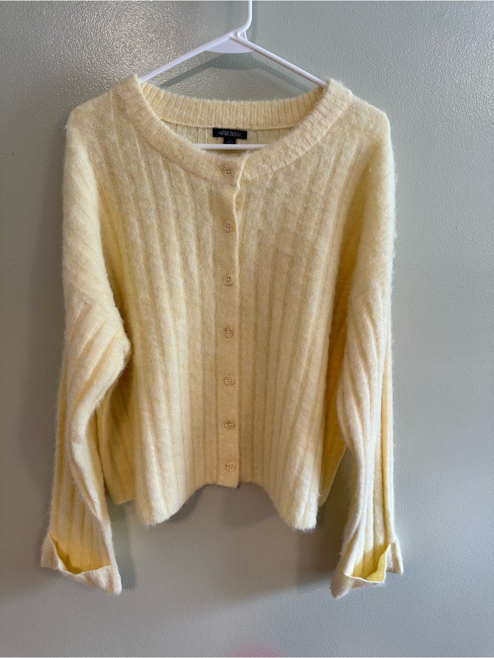 wild fable Pale Yellow Ribbed Button-Up Cardigan
